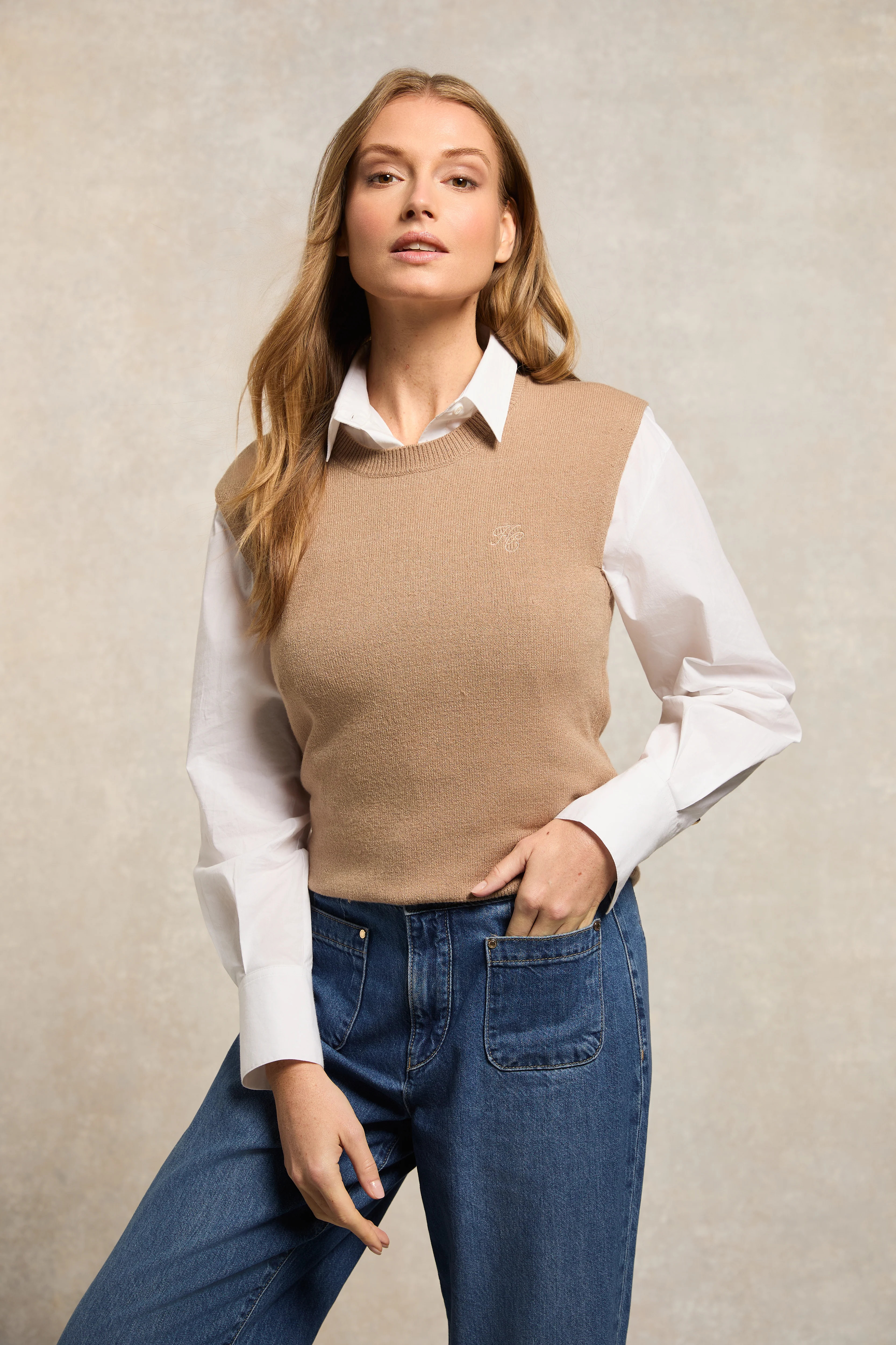 Sarah Knitted Tank (Camel) | Holland Cooper