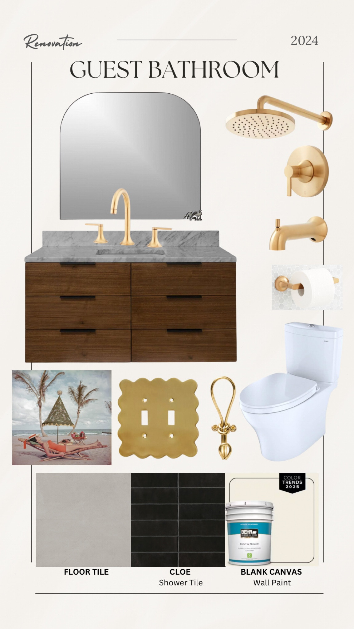 Modern bathroom renovation inspiration. Walnut floating vanity ships fast!! #meandmrjones 

#LTKHome #LTKFindsUnder100