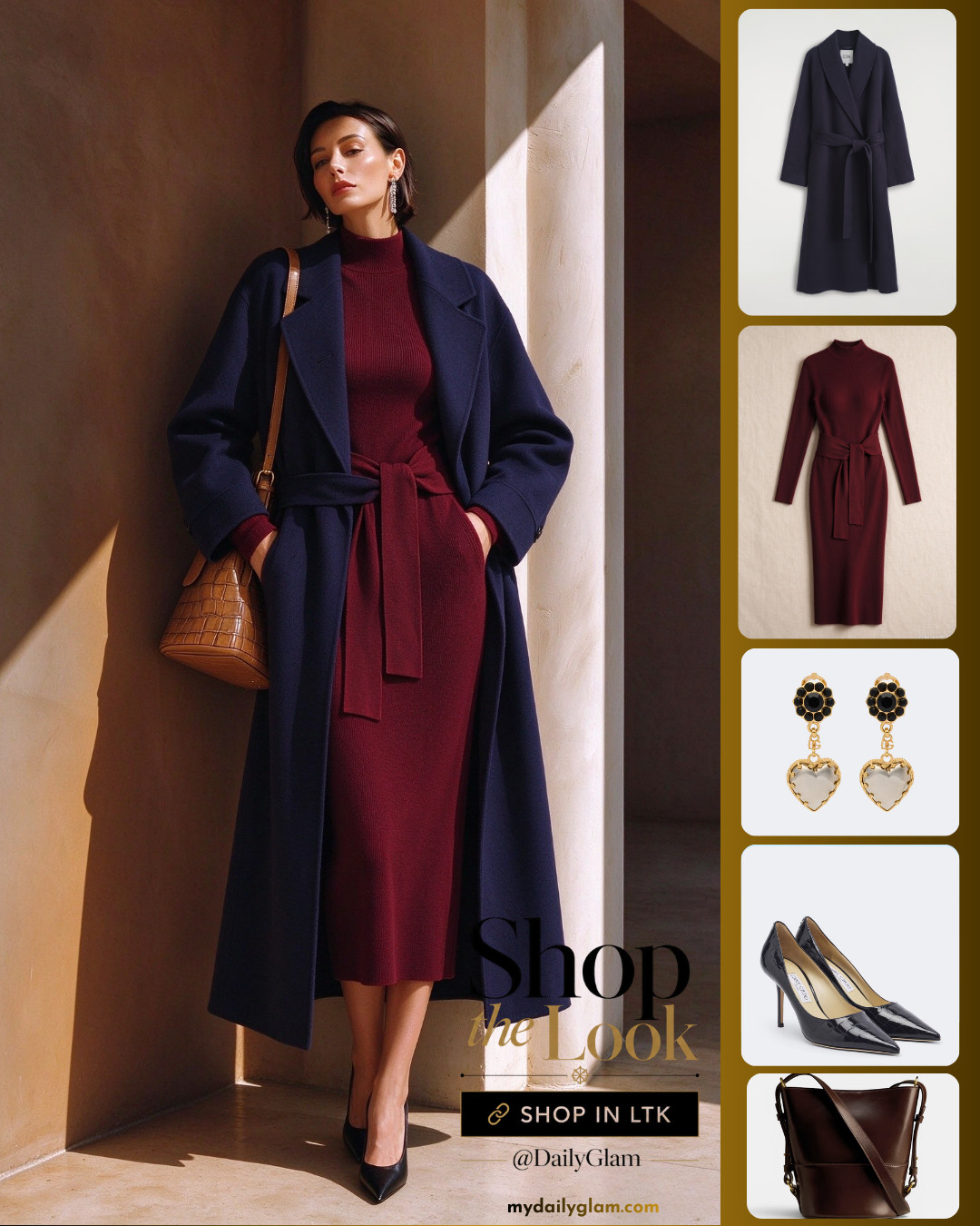 Fall dressing at its finest.
This burgundy belted knit midi paired with a long navy wrap wool coat is my go-to elegant uniform for autumn days.
Rich wine red balances the deep navy perfectly, the self tie belt on the dress shapes the silhouette, and the oversized wool coat adds that effortless luxe vibe.
Classic, sophisticated and endlessly wearable for work, dinner or weekend strolls.


#FallOutfitInspo #ElegantFallStyle #NavyCoat #BurgundyDress #KnitMidiDress #WoolCoatOutfit #TimelessStyle #ChicOver40 #MinimalChic #LuxuryCasual #AutumnFashion #OOTDFall #ClassicWardrobe #EffortlessStyle #FallWardrobeEssentials 

 #LTKootd #LTKOver40 #LTKWorkwear