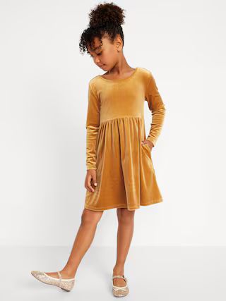 Long-Sleeve Velvet Fit &amp; Flare Dress for Girls | Old Navy (US)