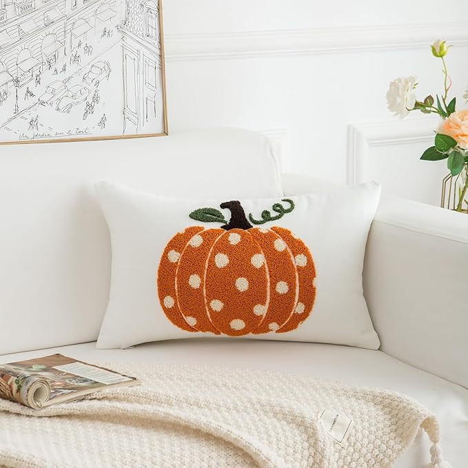 HOMFREEST Fall Pumpkins Pillow Covers 12x20 Inch Dots Pumpkin Embroider Decorative Throw Pillowca... | Amazon (US)
