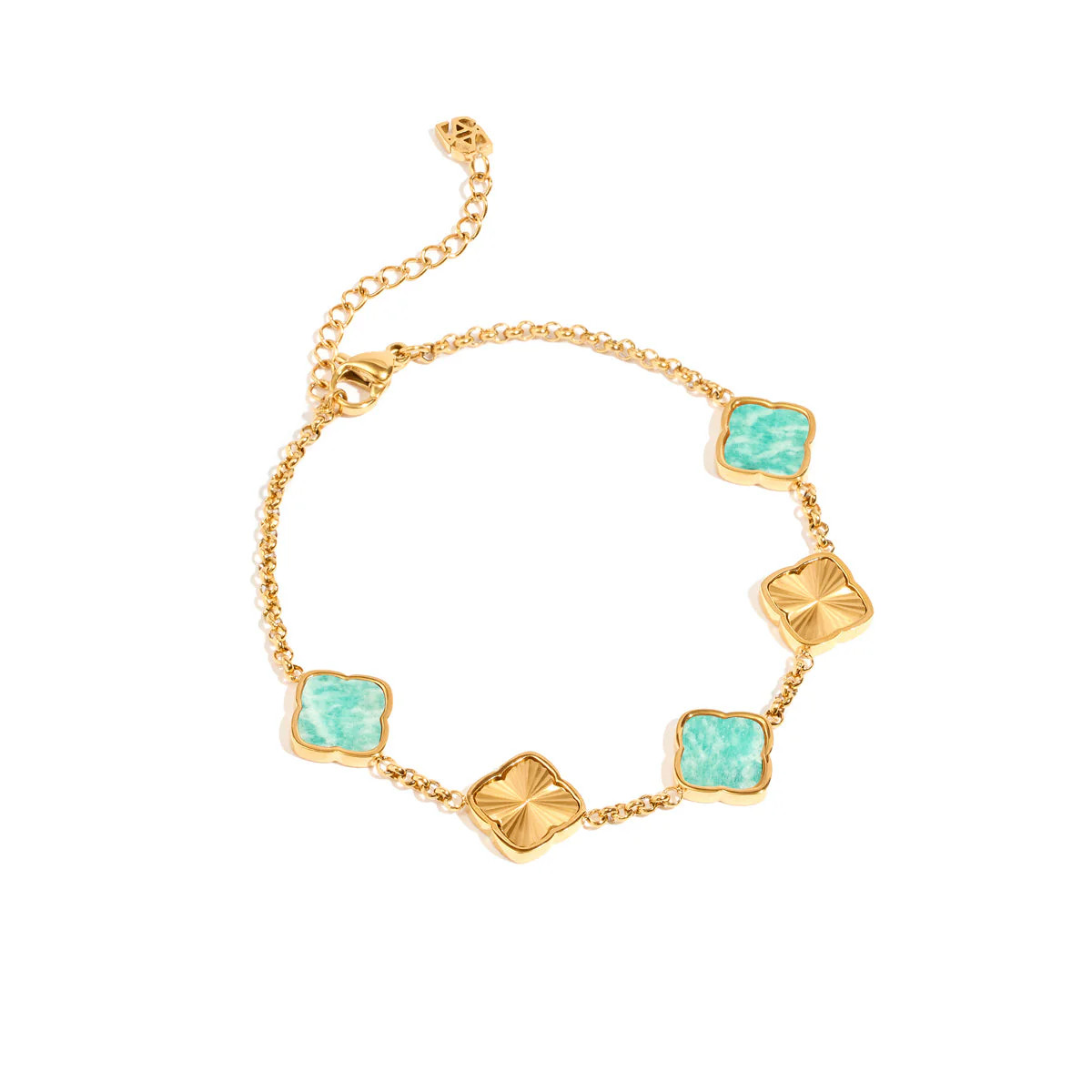 Amazonite & Fluted Clover Bracelet (Gold) | Abbott Lyon
