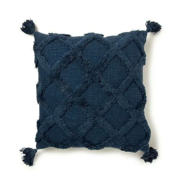 Better Homes & Gardens Tufted Trellis Decorative Throw Pillow, 20" x 20", Washed Indigo | Walmart (US)