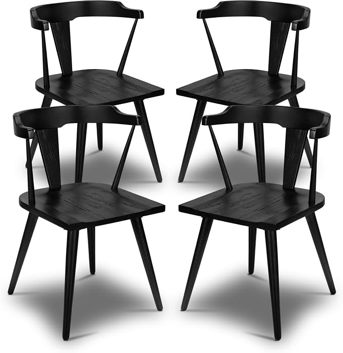 Poly & BARK Mid Century Modern Enzo Black Dining Chair – Solid Oak Wood Splat Back Chair, 18" S... | Amazon (US)