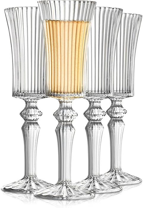Classy Ribbed Champagne Flutes - Vintage Style Unique Champagne Glasses Set of 4, Drinking Mimosa... | Amazon (US)