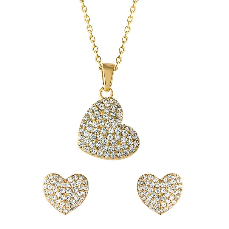Believe by Brilliance-Women's 14kt Gold Flash Plated Cubic Zirconia Heart Earring and Pendant Set... | Walmart (US)