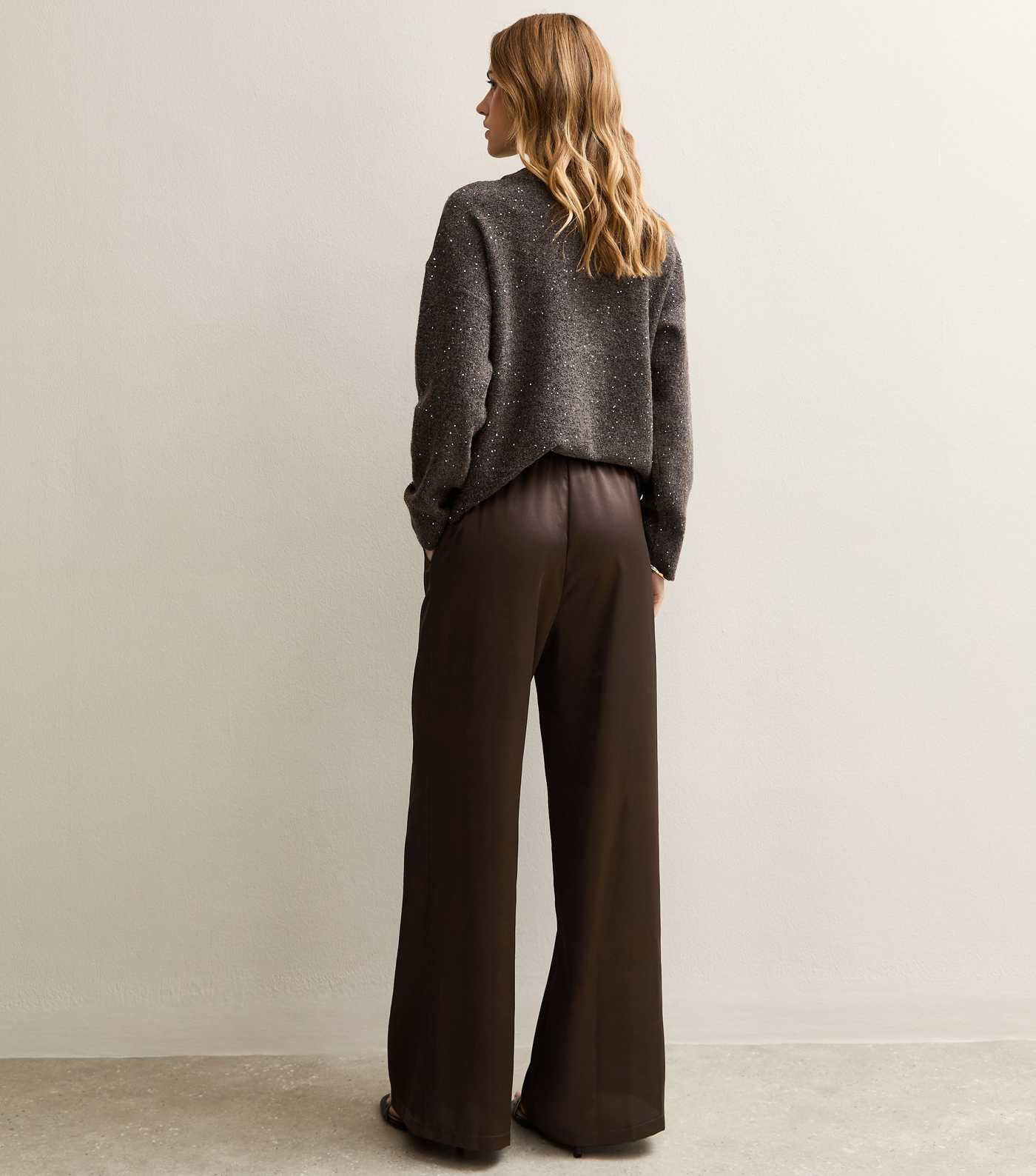 Dark Brown Satin Wide Leg Trousers | New Look | New Look (UK)
