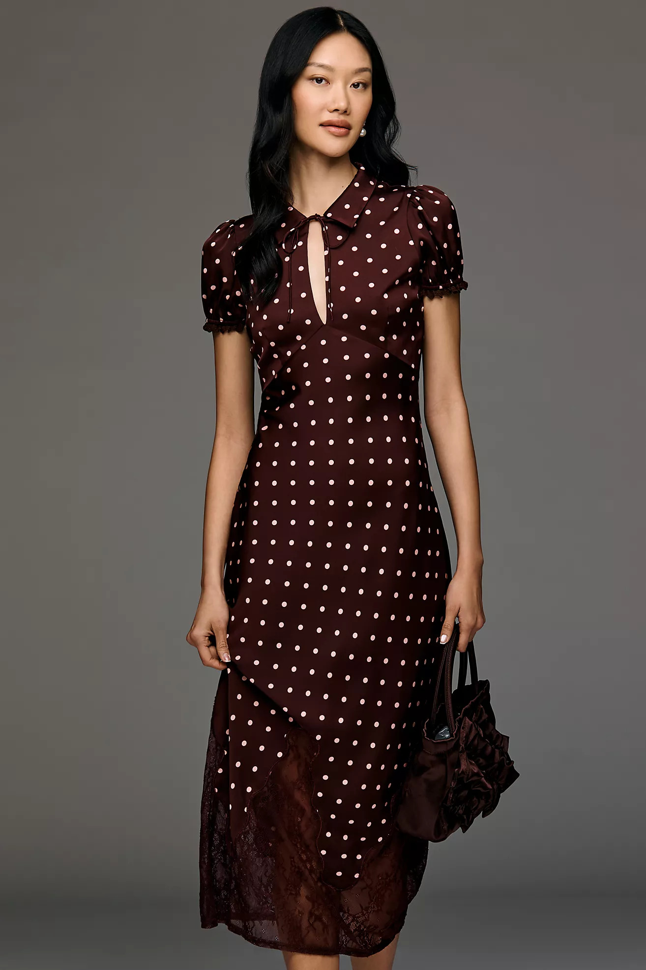 Arose Studio Nerina Short-Sleeve Tie-Neck A-Line Midi Dress | Anthropologie (US)