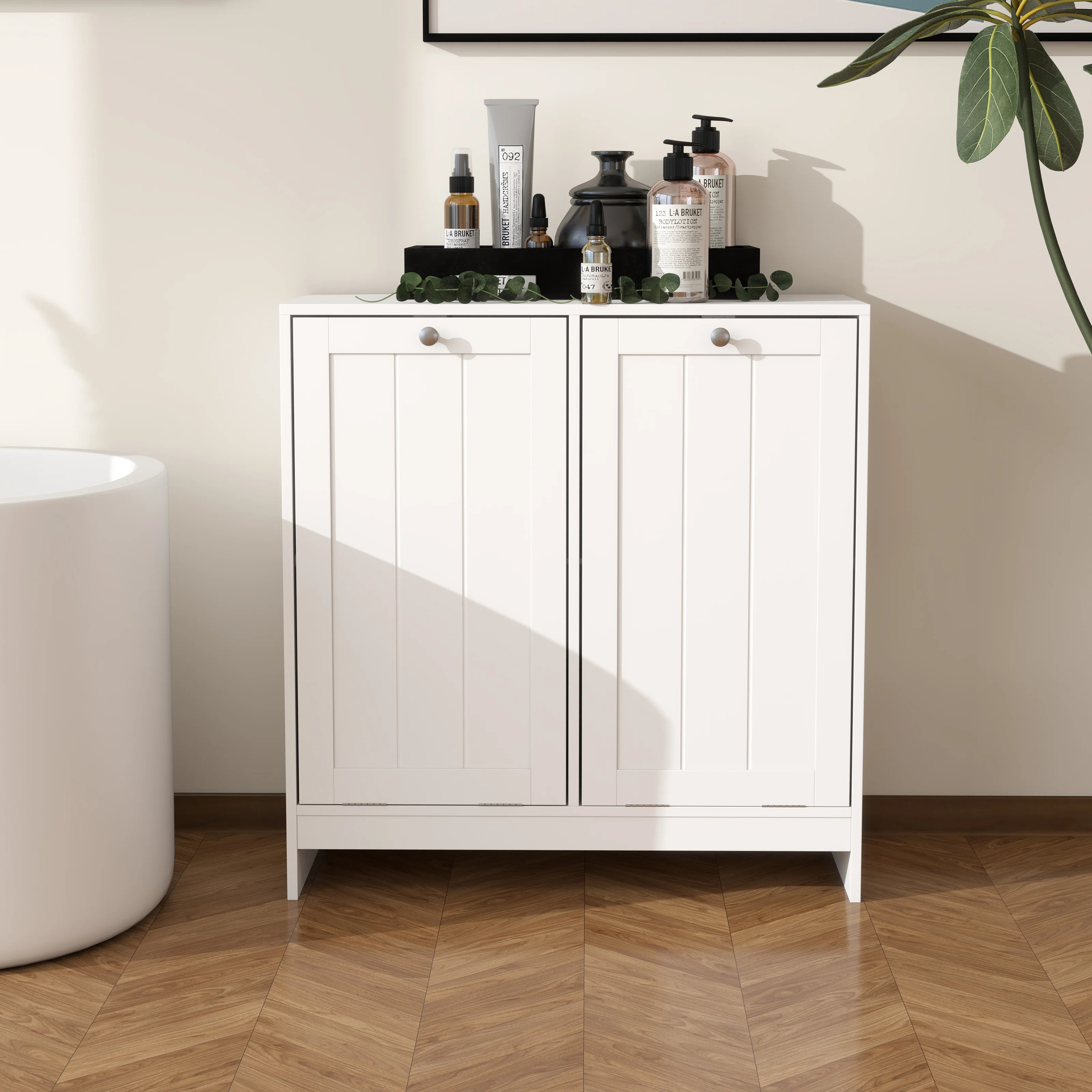 Dual Laundry Hamper Cabinet ,Wood Bathroom Laundry Hamper With Tilt-Out Design | Wayfair North America