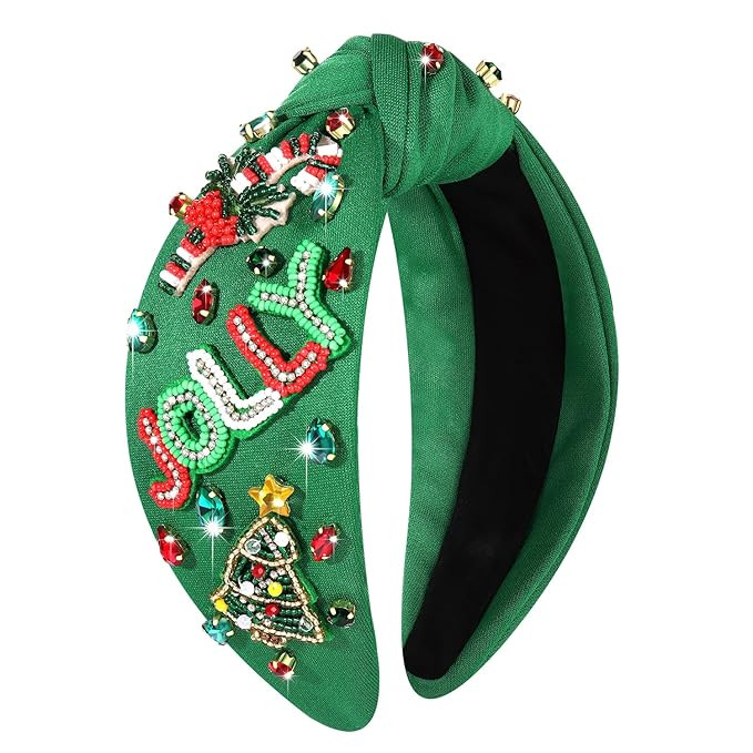 Christmas Headband for Women Red Green Rhinestone Crystal Jeweled Knotted Christmas Headband Acce... | Amazon (US)