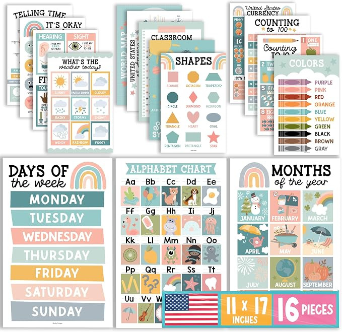 Hadley Designs 16 Educational Posters for Classroom Decor - Boho Educational Posters for Toddlers... | Amazon (US)