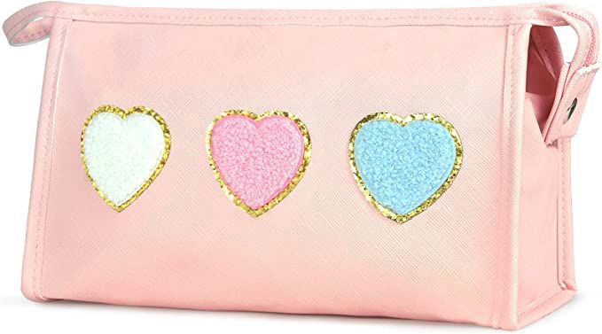 BYXEPA Preppy Makeup Bag with Pocket Cosmetic Bag Waterproof Pink Make up Travel Accessories Case... | Amazon (US)