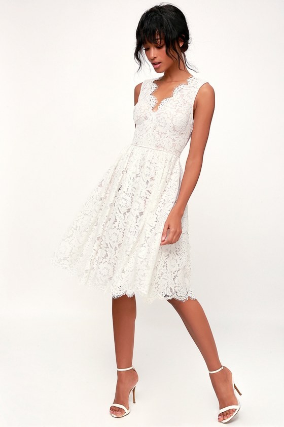 Love Swept White Lace Midi Skater Dress | Lulus (US)