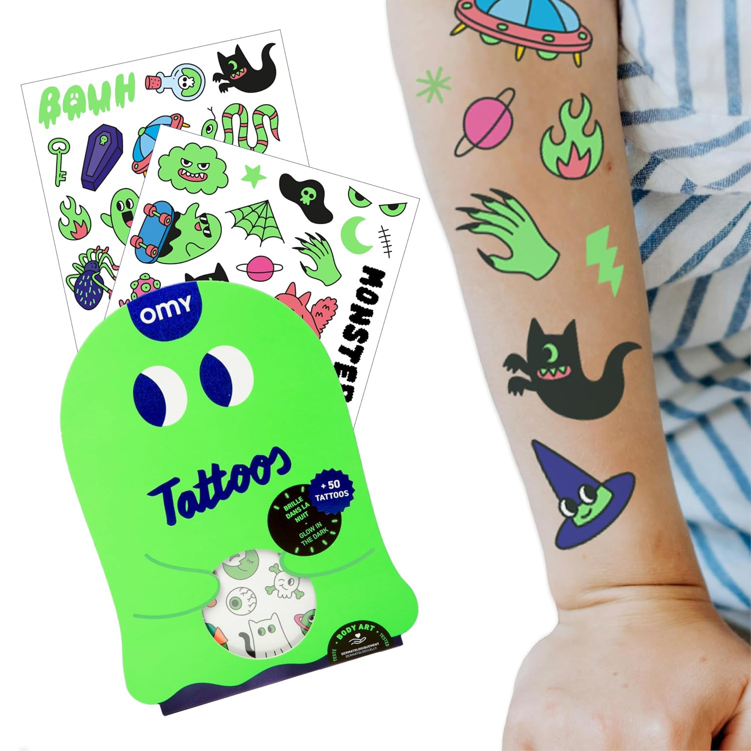 Glow in the Dark Tattoos for Kids, 50 Luminous Designs, Easy to Apply | Amazon (US)