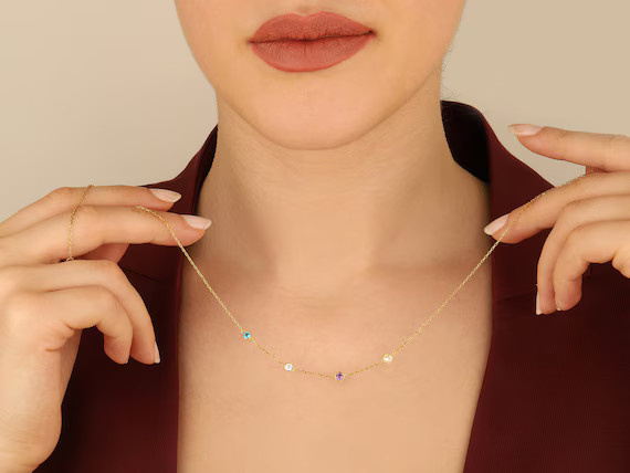 Personalized Family Birthstone Necklace, 14K Solid Gold Family Birthstone Necklace, Family Births... | Etsy (US)