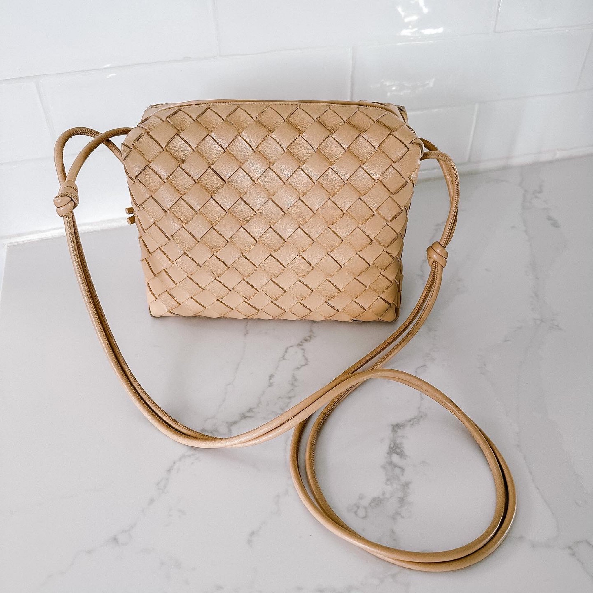 Bottega Veneta Large Loop Intrecciato Leather Shoulder Bag Ribbon-Gold
