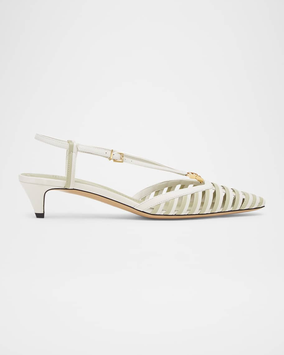 FFold Leather Kitten-Heel Slingback Pumps | Neiman Marcus