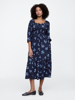 Smocked Squareneck Midi Dress | Gap Factory