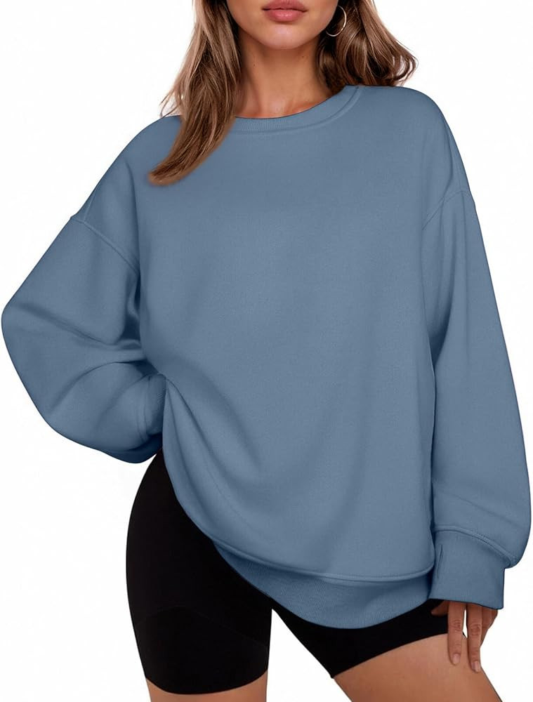 PINSPARK Fleece Sweatshirts for Women Loose Fit Pullover Top Crew Neck Preppy Sweatshirt with Thu... | Amazon (US)
