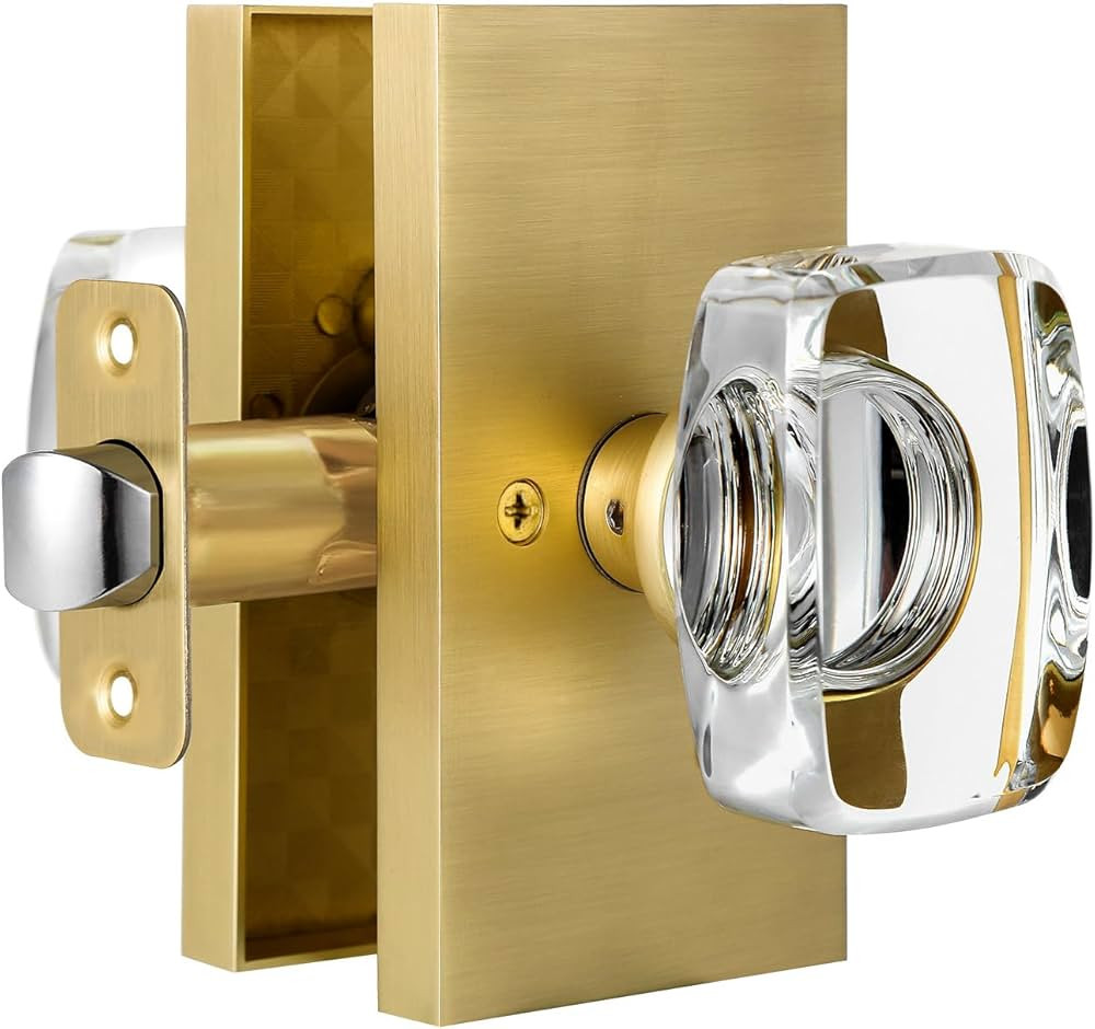 HIEMEY Passage Glass Door Knobs Interior, Gold Crystal Door Knobs for Hall, Satin Brass, BS-018 | Amazon (US)