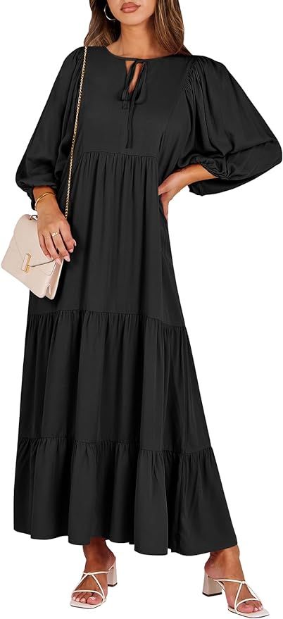 ANRABESS Womens Boho Maxi Dresses 2024 Summer V Neck Puff Sleeve Floral Flowy Swing Casual Long D... | Amazon (US)