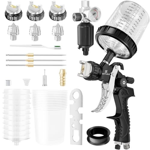 HVLP Air Spray Gun with 1.4/1.7/2mm Nozzles & Air Compressor Regulator, Air Spray Paint Gun w/10pcs 600cc Mixing Cup and Lids, Automotive Paint Sprayer for Car, House Painting, Furniture | Amazon (US)