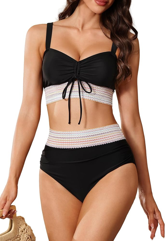 Trifabricy Women High Waisted Bikini Sets Two Piece Swimsuit for Women, Tummy Control Swimsuits C... | Amazon (US)