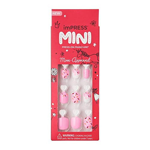 KISS imPRESS No Glue Mani Press On Nails, Mini Press-On Manicure for Kids, 'Super Duper', Pink, Kids Size, Squoval Shape, Includes 20 Fake Nails with Removable Application Tabs, 1 Mini File | Amazon (US)