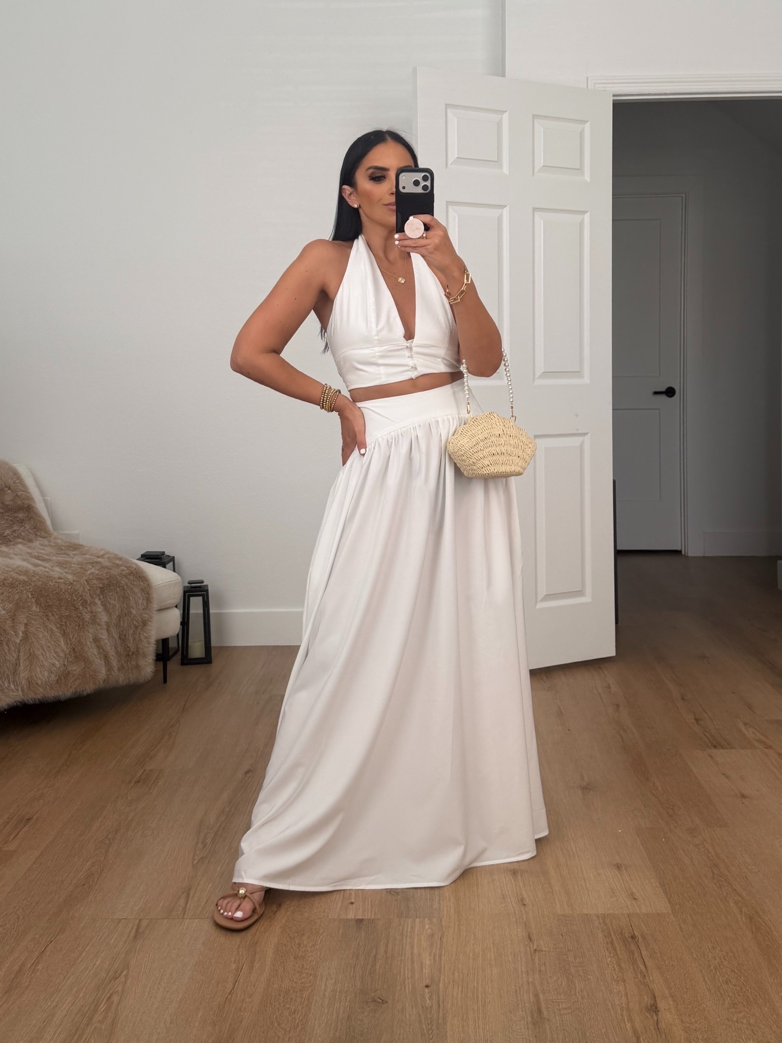 JLUXLABEL Haven Halter Crop Top & Maxi Skirt Set weaaring size medium. 