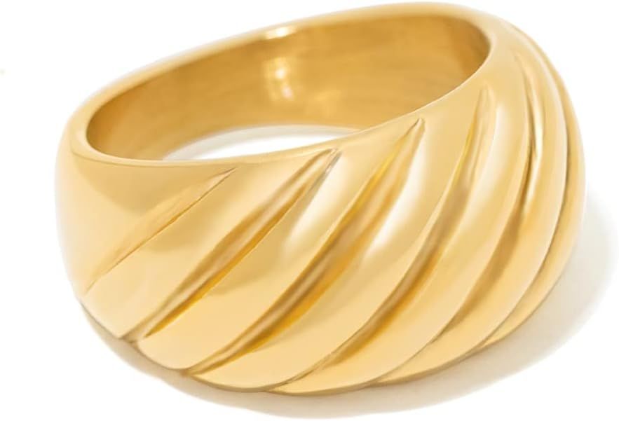 BENIQUE Chunky Gold Rings for Women, Croissant Dome Twisted Stackable Statement Ring, Non-Tarnish... | Amazon (US)