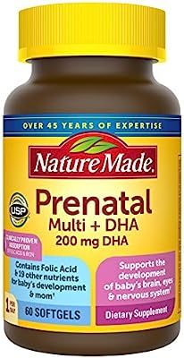 Nature Made Prenatal Multivitamin + 200 mg DHA Softgels with Folic Acid, Iodine and Zinc, 60 Coun... | Amazon (US)