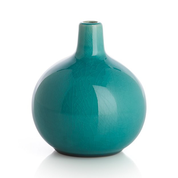 Perry Short Turquoise Vase | Crate & Barrel
