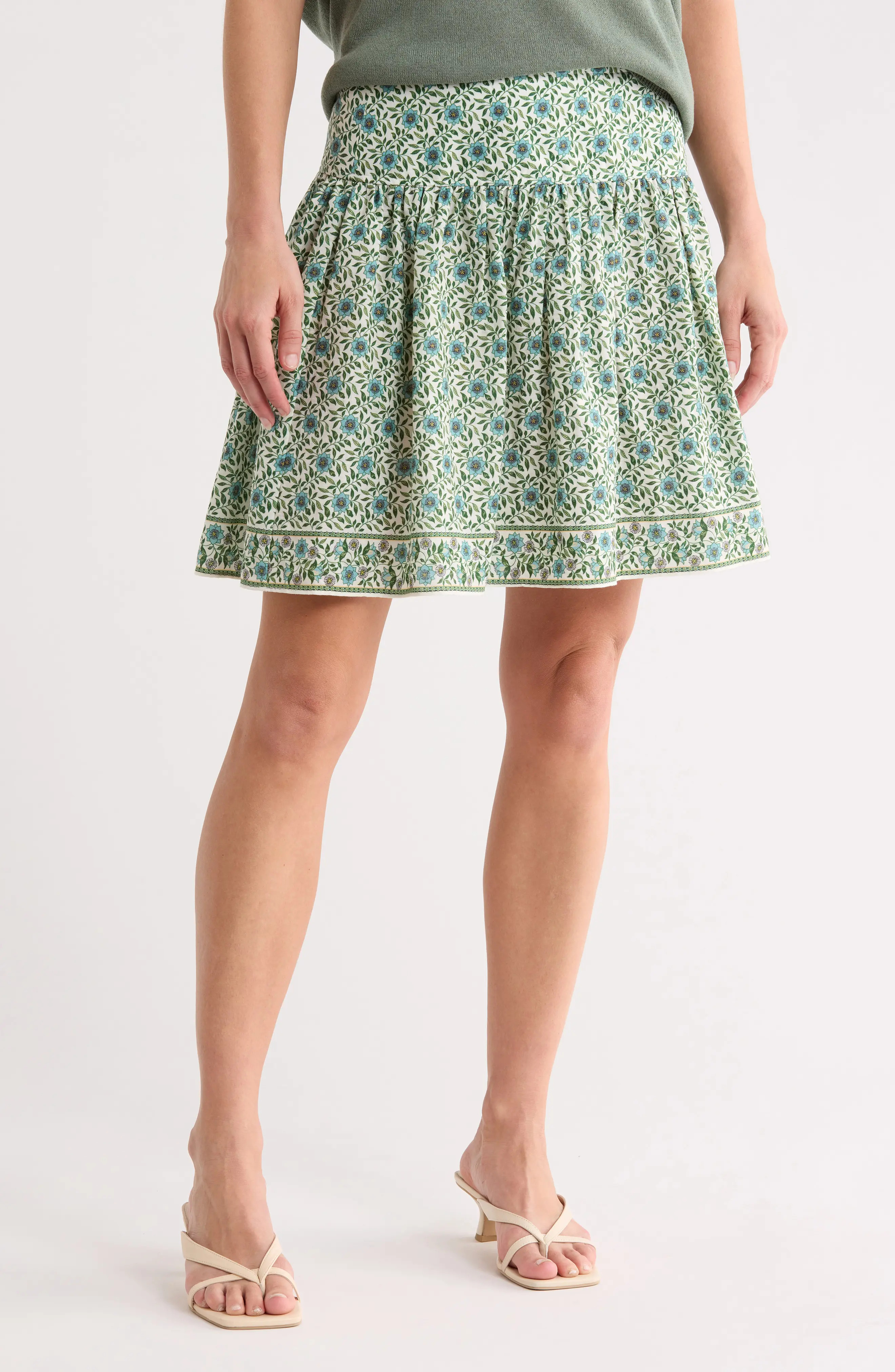 MAX STUDIO Sunflower Print Shirred Miniskirt in Crm/Teal Sunflower at Nordstrom Rack, Size X-Small | Nordstrom Rack