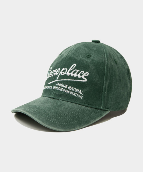 Base Some Place Vintage Logo Embroidery Cotton Ball Cap Hat [Green] | Musinsa Global