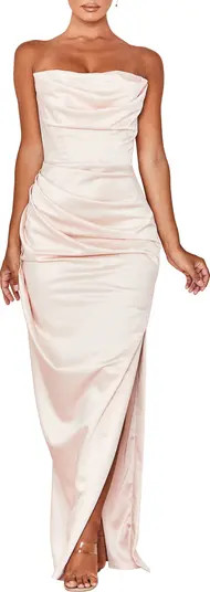 HOUSE OF CB Adrienne Pleated Strapless Gown | Nordstrom | Nordstrom