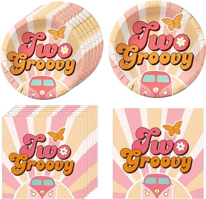 Two Groovy Party Decorations,20 Plates and 20 Napkins,Hippie Party Decorations with Daisy Groovy ... | Amazon (US)