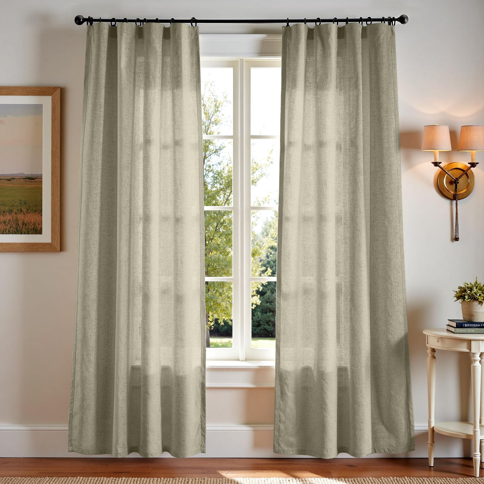 jinchan Linen Blend Curtains 84 inch Length 2 Panels for Bedroom Living Room, Light Filtering 50 ... | Amazon (US)