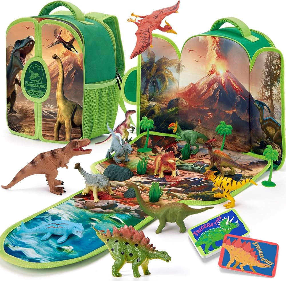 COCO&Friends Dinosaur Toys for Kids 3-5 - Portable Dinosaur Backpack Play Set with Foldable 3D Ma... | Amazon (US)
