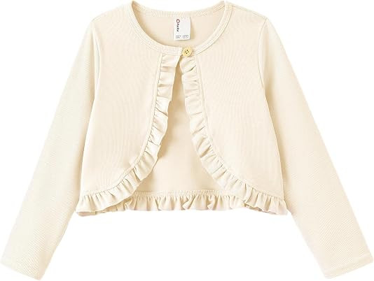 PATPAT Girls Cardigan Bolero Ruffle Open Front Button Cover Up Tops 4-12Y | Amazon (US)