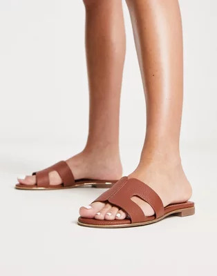 Dune London loopy slip on flat sandals in tan | ASOS (Global)
