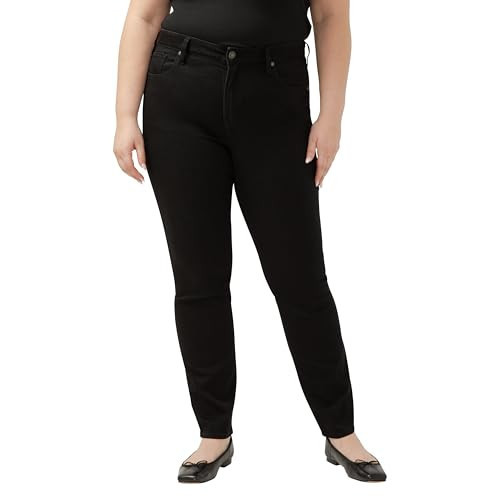 Silver Jeans Co. Women's Plus Size Avery-Denim High Rise Curvy Fit Straight Leg Jeans, Black, 18 Plus | Amazon (US)