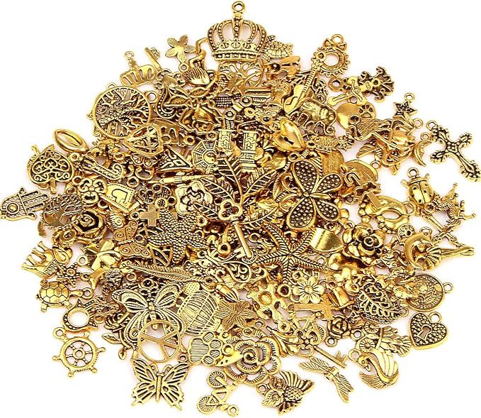 SANNIX 200Pcs Tibetan Antique Gold Charms Bulk Bracelet Necklace Pendants for DIY Jewelry Craft M... | Amazon (US)