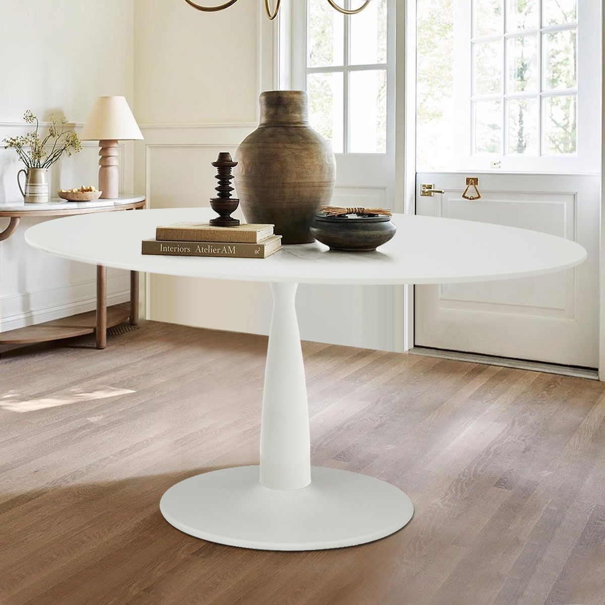 Harris 59'' Artificial Top Oval Dining Table With  Pedestal Base in White-The Pop Maison | Target