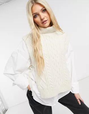 Noisy May sleeveless high neck knitted vest in cream | ASOS (Global)