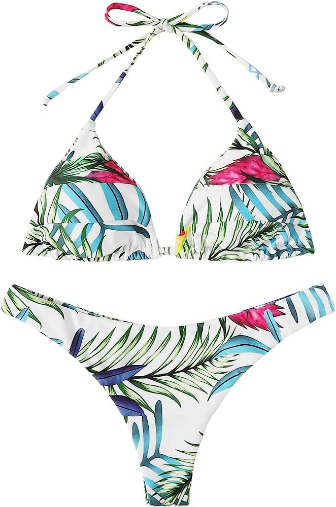 Women's Sexy Bathing Suit Halter Print Bikini Set High Cut Swimsuits | Amazon (US)