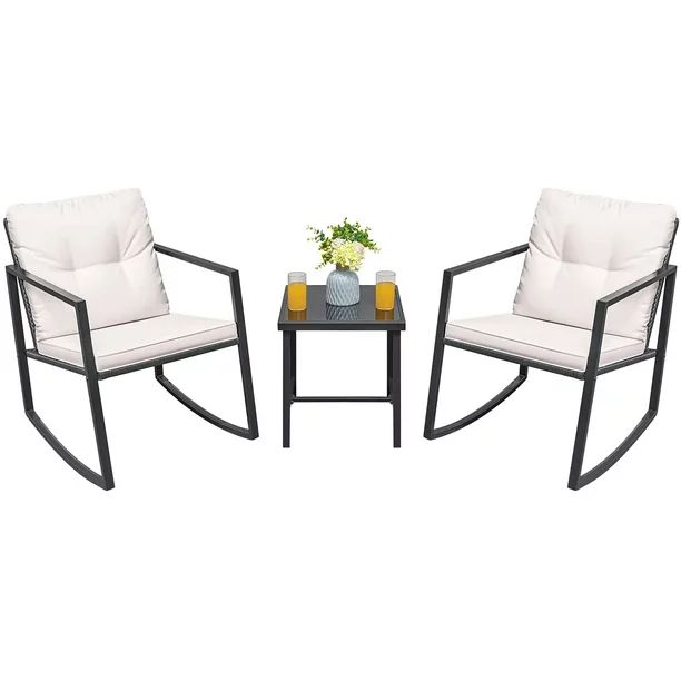 Devoko 3 Pieces Patio Furniture Set Rocking Chair Furniture Sets Cushioned PE Rattan Conversation... | Walmart (US)