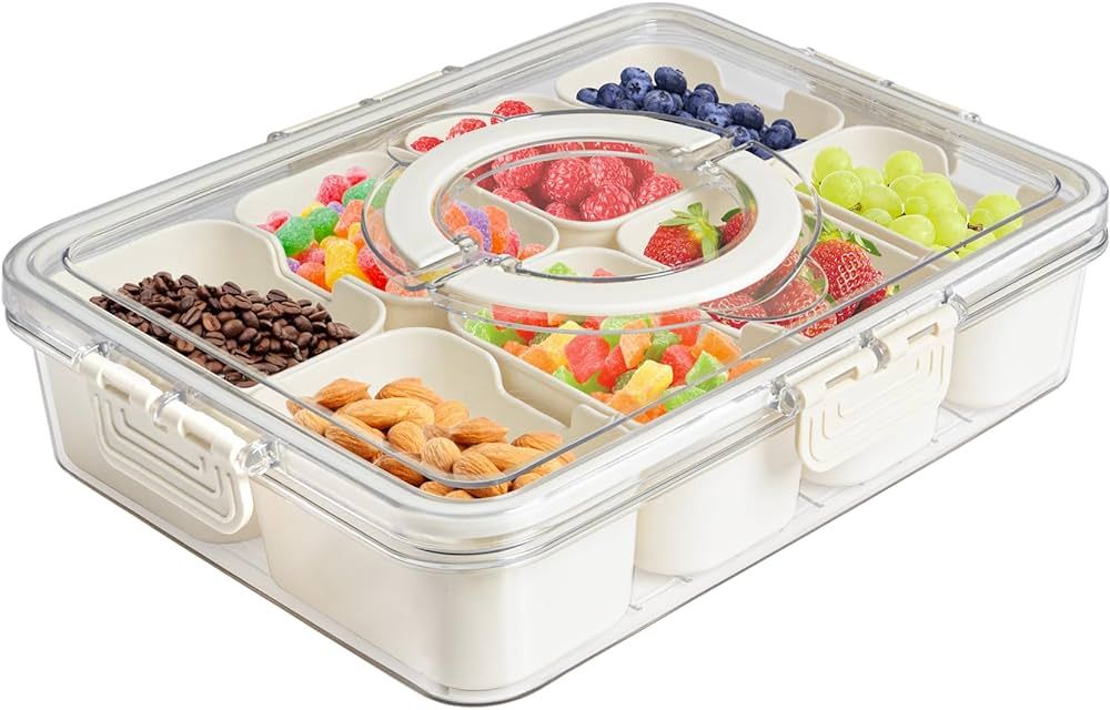 Eanpet Divided Veggie Tray with Lid and Handle 8 Compartment Serving Tray with Dividers Portable ... | Amazon (US)