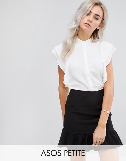 ASOS DESIGN Petite blouse with frill shoulder | ASOS US