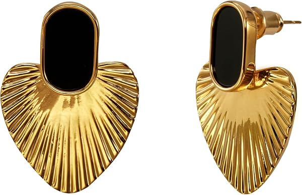 24K Gold-Plated Heart Drop Earrings, Vintage Oval Enamel Statement Hypoallergenic Dangle Earrings... | Amazon (US)