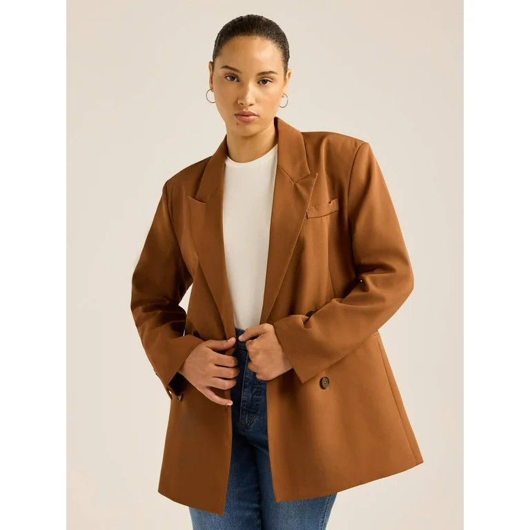 Scoop Women's and Women's Plus Ultimate Crepe Slouchy Double Breasted Blazer, Sizes XS-4X | Walmart (US)